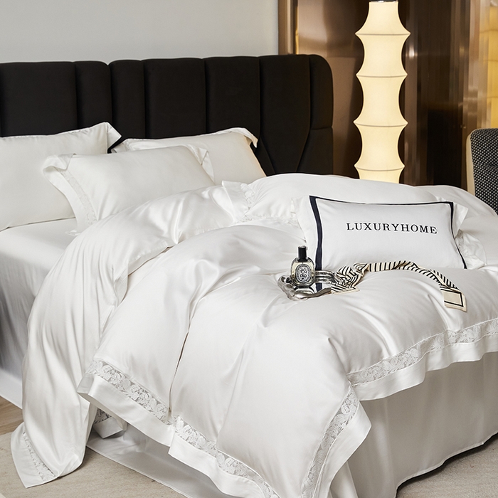 91家纺网 家纺一手货源 找家纺 榻尚家居 2024新款天丝棉法式镂空工艺款四件套--云绡（会员减20） 珍珠白