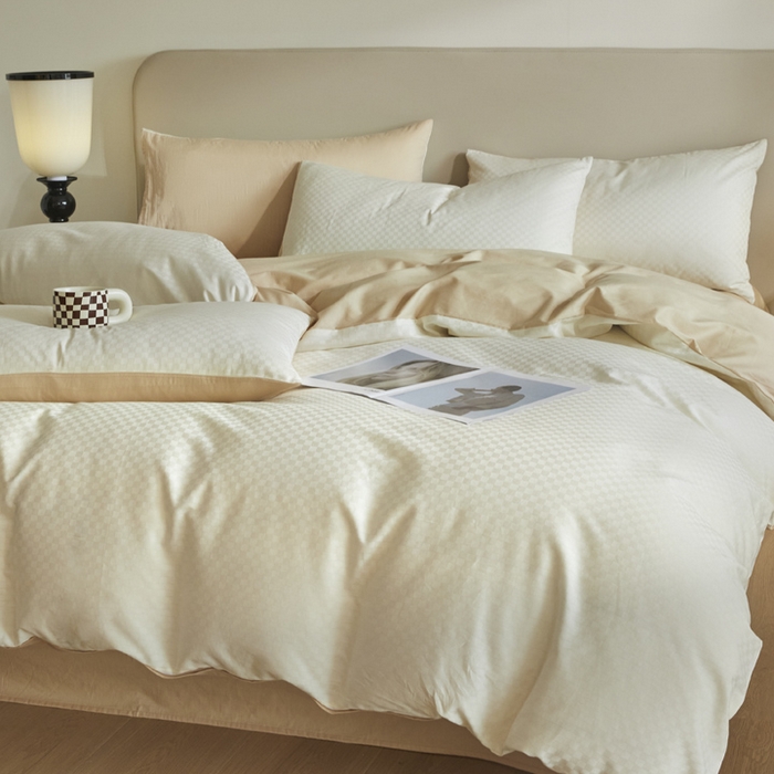 91家纺网 家纺一手货源 找家纺 涵宸家纺 2024新款全棉提花四件套-菲比 菲比-珍珠杏色