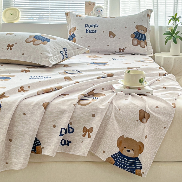 91家纺网 家纺一手货源 找家纺 涵宸家纺 2024新款全棉小清新印花单品套件--单床单 床单-布偶熊