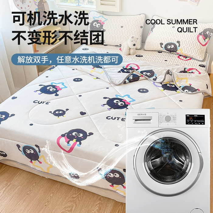 91家纺网 家纺一手货源 找家纺 布卢姆床垫 2025新款A类凉感丝数码印花夏被凉席四件套 可爱煤球