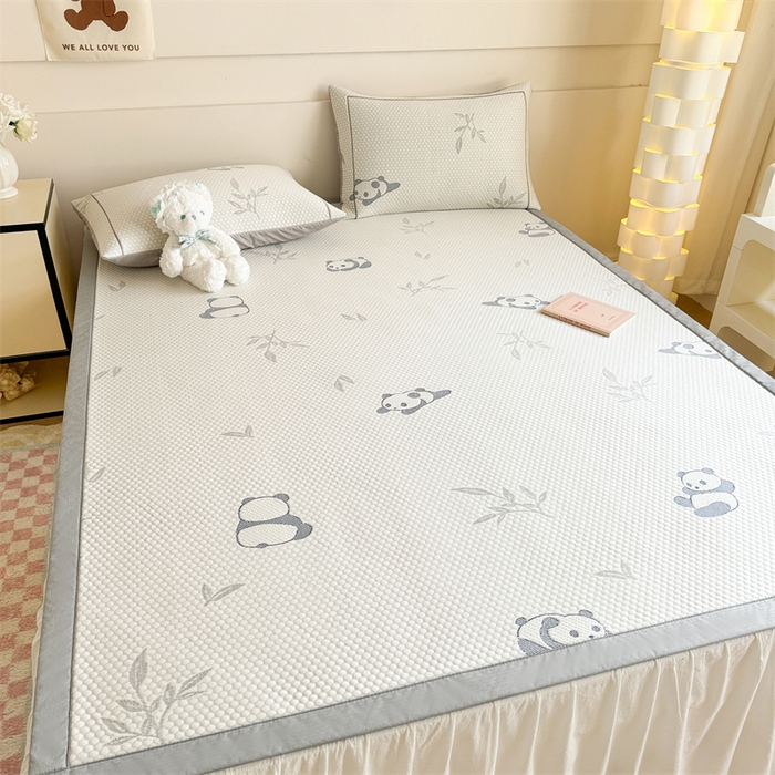 91家纺网 家纺一手货源 找家纺 慕尚家纺 2025新款卡通凉豆豆凉感冰丝席凉席 床席款-小熊猫