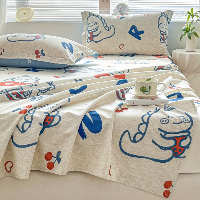 91家纺网 家纺一手货源 找家纺 涵宸家纺 2024新款全棉小清新印花单品套件--单床单 床单-皮皮龙