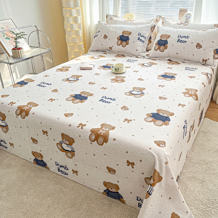 91家纺网 家纺一手货源 找家纺 涵宸家纺 2024新款全棉小清新印花单品套件--单床单 床单-布偶熊