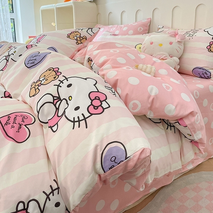 博雅 2024新款全棉三丽鸥AB版活性印花四件套 小熊kt