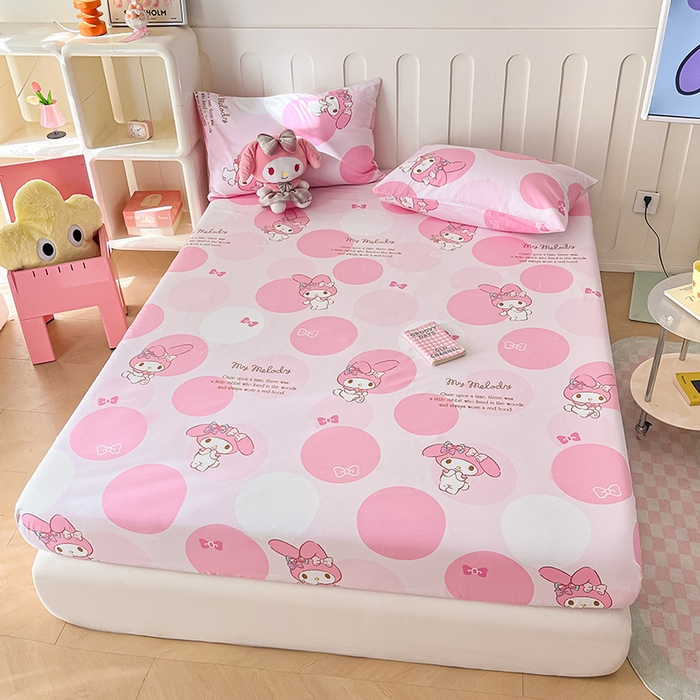 91家纺网 家纺一手货源 找家纺 博雅 2024新款三丽鸥正版授权全棉活性印花单床笠 波点美乐蒂