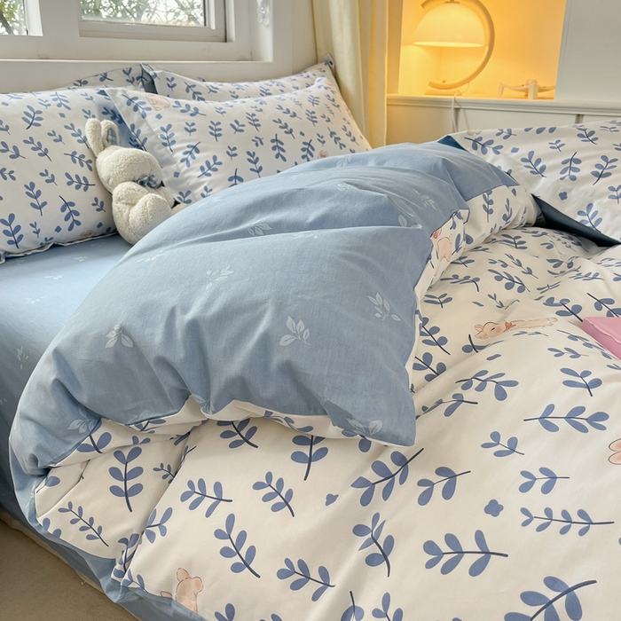 91家纺网 家纺一手货源 找家纺 涵宸家纺 2024新款全棉小清新印花单品套件--单被套 兔影