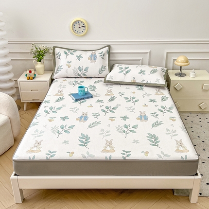 91家纺网 家纺一手货源 找家纺 大元 2025新款数码印花冰藤席系列 -冰藤床笠 森林兔兔