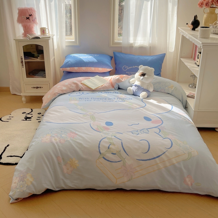 91家纺网 家纺一手货源 找家纺 星座 2025大版全棉三丽鸥四件套 花园玉桂狗