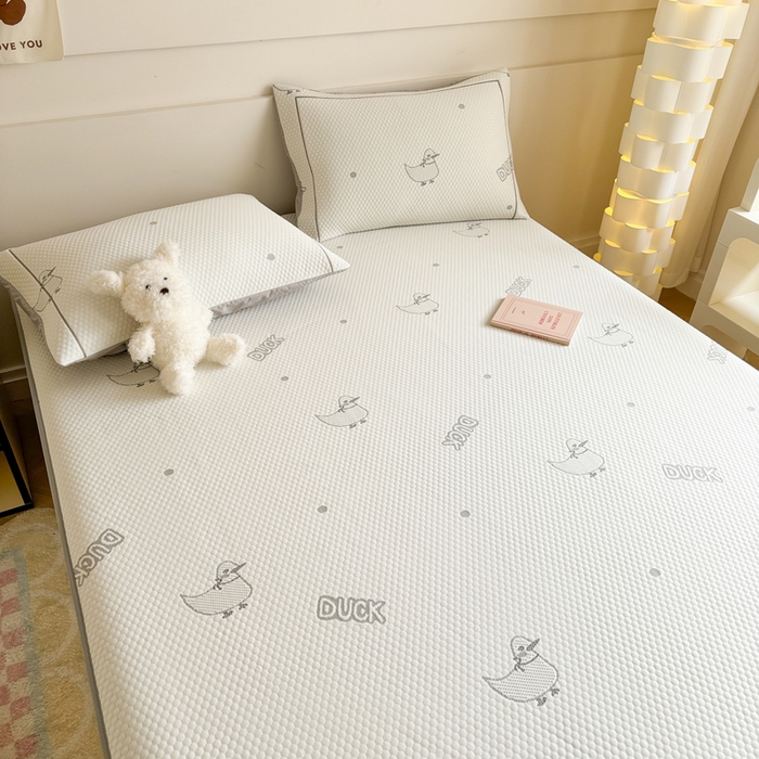 91家纺网 家纺一手货源 找家纺 慕尚家纺 2025新款卡通凉豆豆凉感冰丝席凉席 床笠款-小鸭