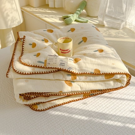 91家纺网 家纺一手货源 找家纺 芯恋 2025新款母婴级全棉皱皱纱双层纱夏被 小蘑菇