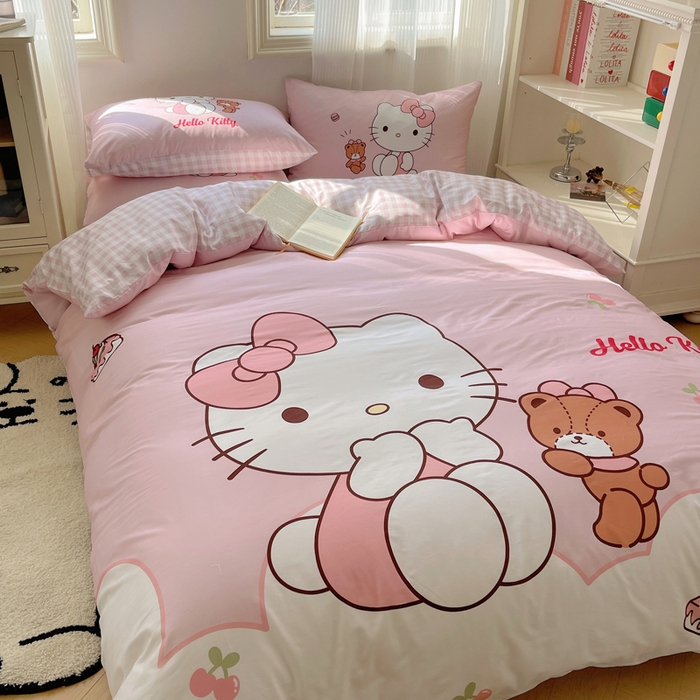 91家纺网 家纺一手货源 找家纺 星座 2025大版全棉三丽鸥四件套 樱桃KT