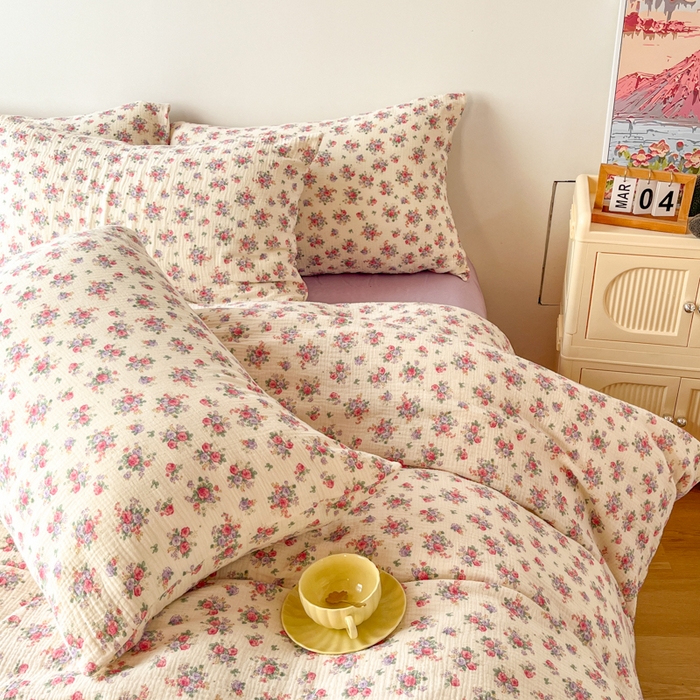 91家纺网 家纺一手货源 找家纺 千朵 2024新款全棉双层纱四件套 紫薇