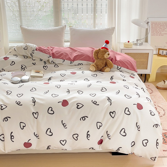 91家纺网 家纺一手货源 找家纺 大柏树 2025新款全棉13376印花四件套系列（可定制）-单被套 比心-红