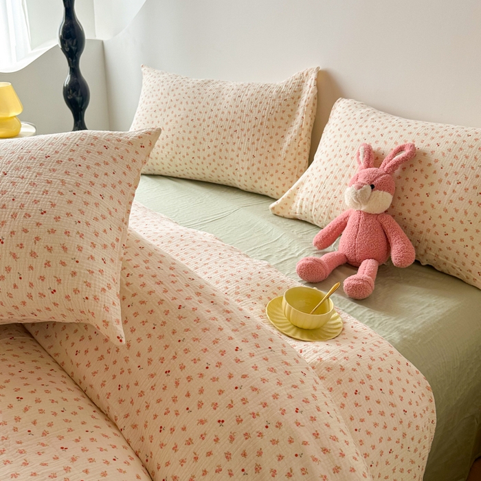 91家纺网 家纺一手货源 找家纺 千朵 2024新款全棉双层纱四件套 陌上花开