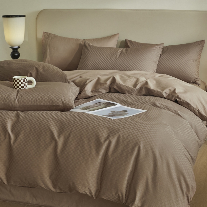 91家纺网 家纺一手货源 找家纺 涵宸家纺 2024新款全棉提花四件套-菲比 菲比-奶茶色