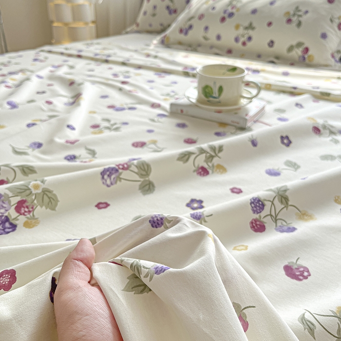 91家纺网 家纺一手货源 找家纺 涵宸家纺 2024新款全棉小清新印花单品套件--单床单 床单-樱桃可可