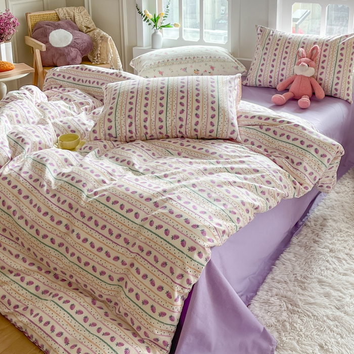 91家纺网 家纺一手货源 找家纺 千朵 2024新款全棉四件套 乌梅紫酱