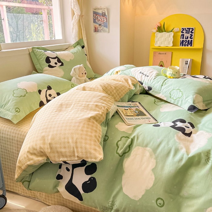 91家纺网 家纺一手货源 找家纺 涵宸家纺 2024新款全棉小清新印花单品套件--单被套 云影熊