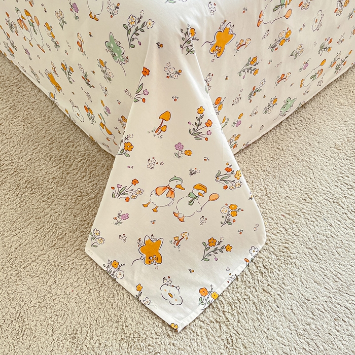 91家纺网 家纺一手货源 找家纺 涵宸家纺 2024新款全棉小清新印花单品套件--单床单 床单-开心鸭