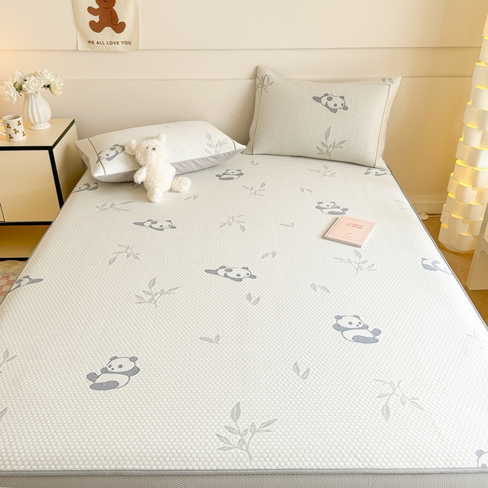 91家纺网 家纺一手货源 找家纺 慕尚家纺 2025新款卡通凉豆豆凉感冰丝席凉席 床笠款-小熊猫