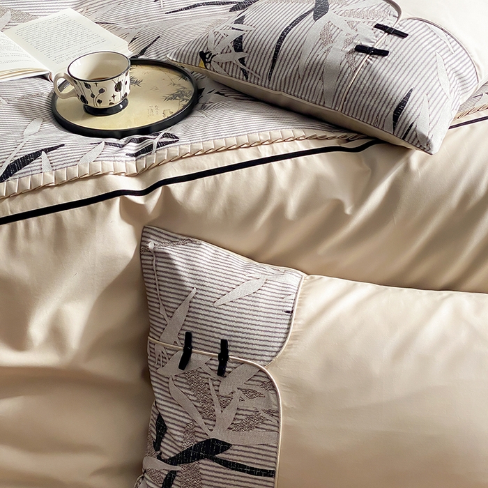 91家纺网 家纺一手货源 找家纺 （总）赫帛 2024新款50s缎纹数码印花长绒棉四件套--竹韵系列