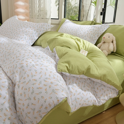 圣楚家纺 2024新款清新泡泡纱提花四件套 七里香