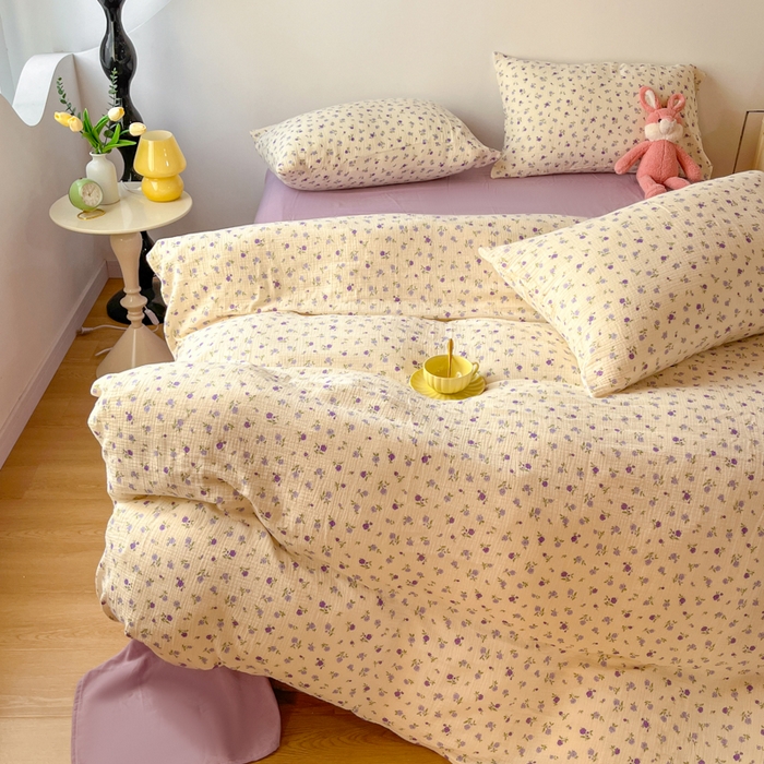 91家纺网 家纺一手货源 找家纺 千朵 2024新款全棉双层纱四件套 甜心紫