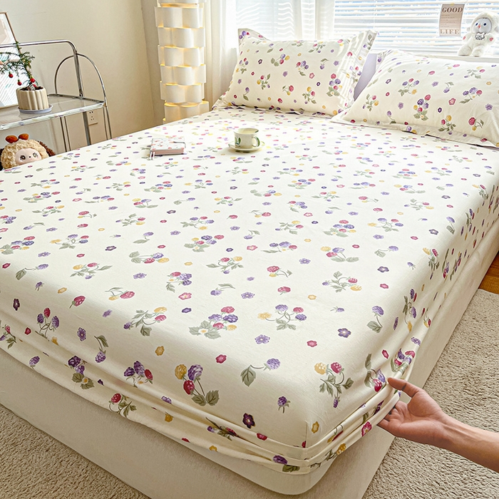 91家纺网 家纺一手货源 找家纺 涵宸家纺 2024新款全棉小清新印花单品套件--单床笠 床笠-樱桃可可