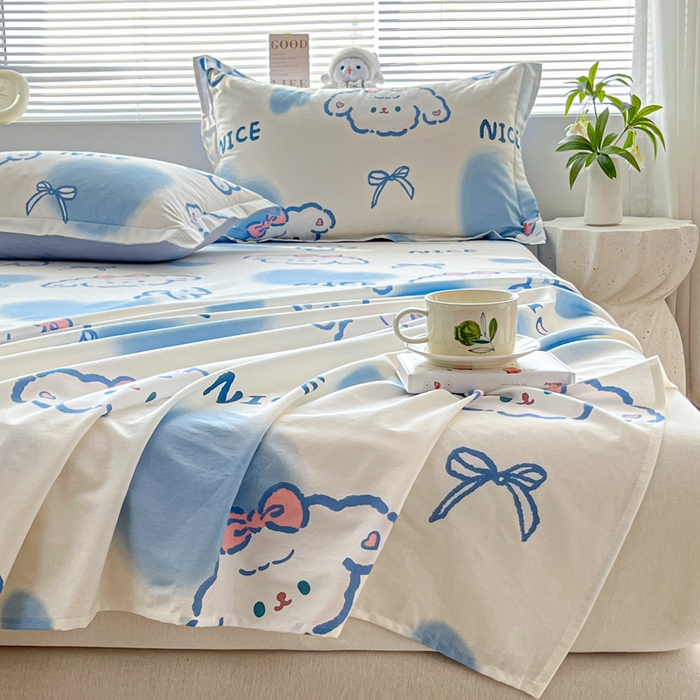 91家纺网 家纺一手货源 找家纺 涵宸家纺 2024新款全棉小清新印花单品套件--单床单 床单-玉桂兔