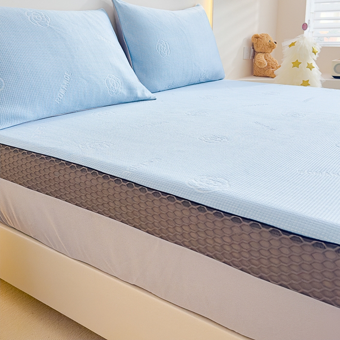 91家纺网 家纺一手货源 找家纺 邦妮家纺 2024新款A类凉感丝床笠凉席床垫30公分内可用 花语-天蓝