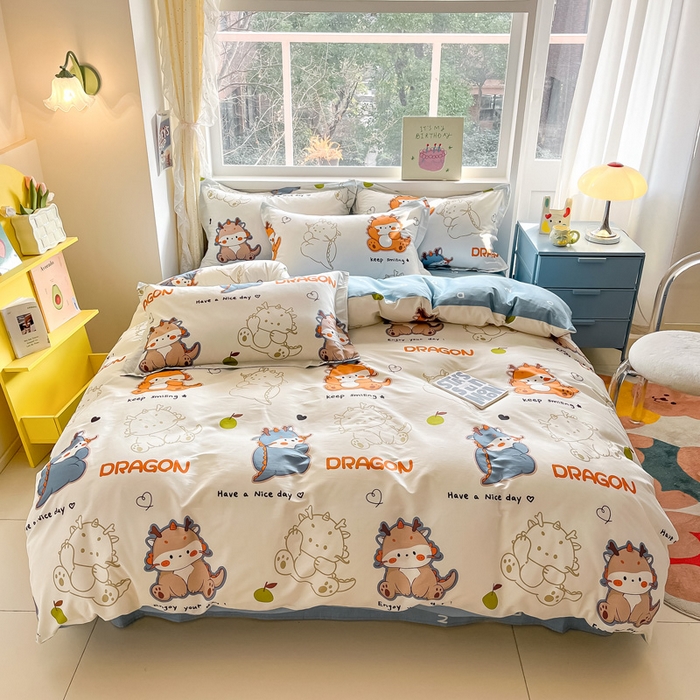 91家纺网 家纺一手货源 找家纺 涵宸家纺 2024新款全棉小清新印花单品套件--单被套 龙先生