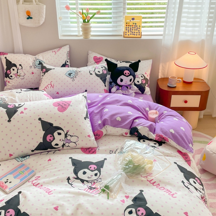 91家纺网 家纺一手货源 找家纺 博雅 2024新款全棉三丽鸥AB版活性印花四件套 甜筒库洛米