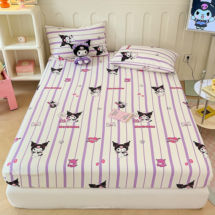 91家纺网 家纺一手货源 找家纺 博雅 2024新款三丽鸥正版授权全棉活性印花单床笠 爱意库洛米