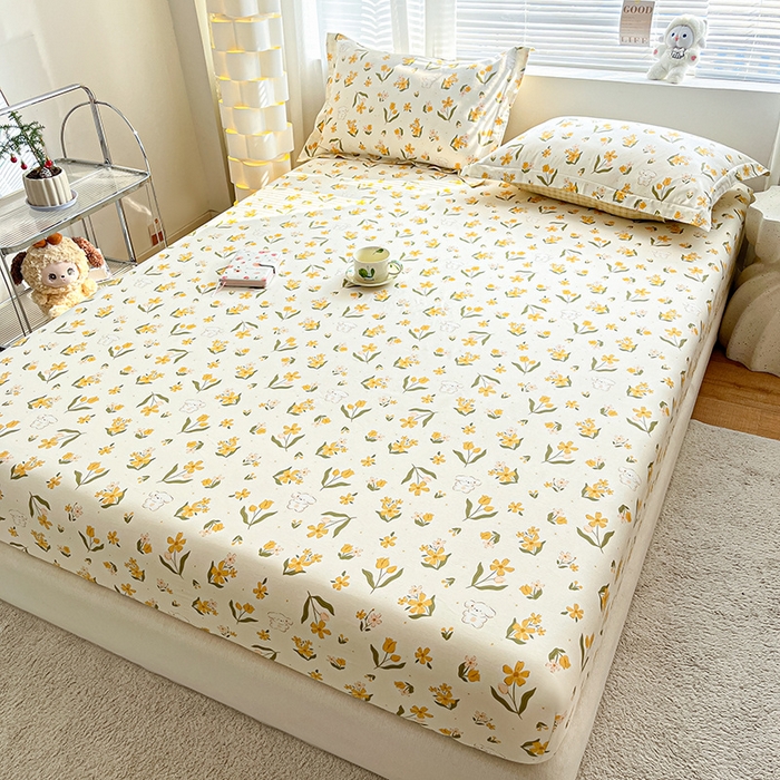 91家纺网 家纺一手货源 找家纺 涵宸家纺 2024新款全棉小清新印花单品套件--单床笠 床笠-菊馨兔