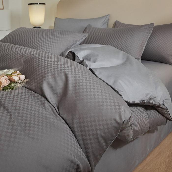 91家纺网 家纺一手货源 找家纺 涵宸家纺 2024新款全棉提花四件套-菲比 菲比-高级灰