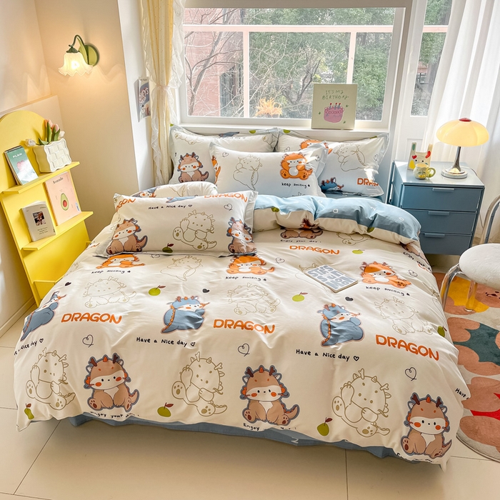 91家纺网 家纺一手货源 找家纺 涵宸家纺 2024新款全棉小清新印花单品套件--单被套 龙先生