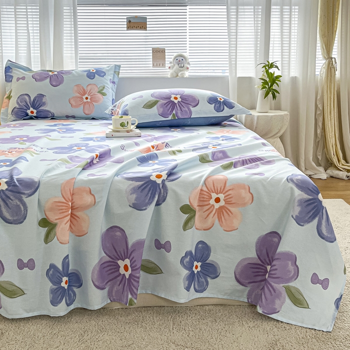 91家纺网 家纺一手货源 找家纺 涵宸家纺 2024新款全棉小清新印花单品套件--单床单 床单-花季