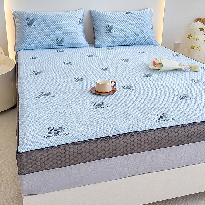 91家纺网 家纺一手货源 找家纺 邦妮家纺 2024新款A类凉感丝床笠凉席床垫30公分内可用 动物乐园-蓝