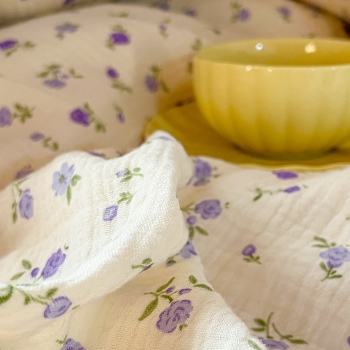 91家纺网 家纺一手货源 找家纺 千朵 2024新款全棉双层纱四件套 甜心紫