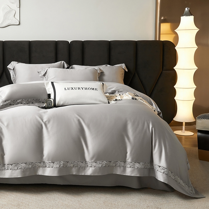 91家纺网 家纺一手货源 找家纺 榻尚家居 2024新款天丝棉法式镂空工艺款四件套--云绡（会员减20） 优雅灰