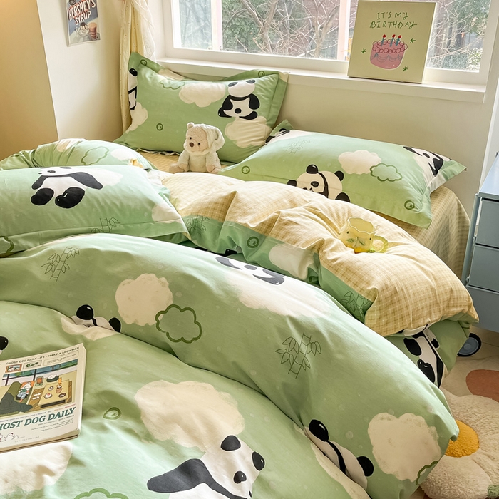 91家纺网 家纺一手货源 找家纺 涵宸家纺 2024新款全棉小清新印花单品套件--单被套 云影熊