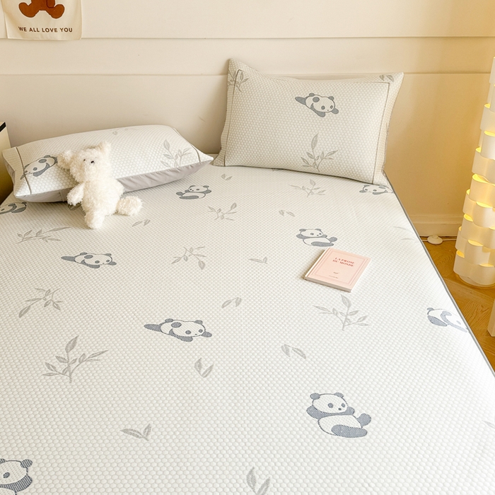 91家纺网 家纺一手货源 找家纺 慕尚家纺 2025新款卡通凉豆豆凉感冰丝席凉席 床笠款-小熊猫