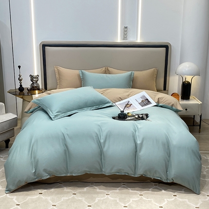 91家纺网 家纺一手货源 找家纺 （总）富馨莱 2024新款60支A类全棉纯棉磨毛纯色双拼四件套系列-四件套