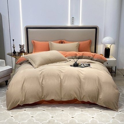 91家纺网 家纺一手货源 找家纺 （总）富馨莱 2024新款60支A类全棉纯棉磨毛纯色双拼四件套系列-四件套