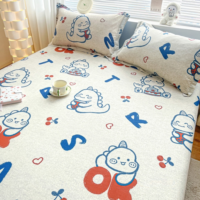 91家纺网 家纺一手货源 找家纺 涵宸家纺 2024新款全棉小清新印花单品套件--单床单 床单-皮皮龙