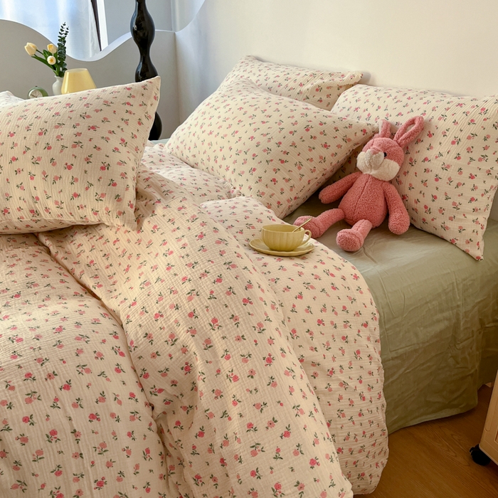 91家纺网 家纺一手货源 找家纺 千朵 2024新款全棉双层纱四件套 甜心粉