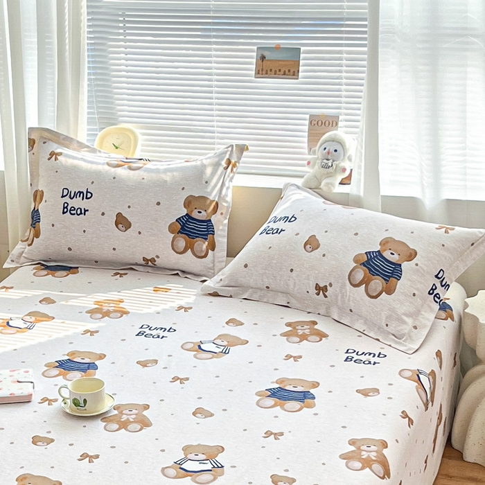 91家纺网 家纺一手货源 找家纺 涵宸家纺 2024新款全棉小清新印花单品套件--单枕套 枕套-布偶熊