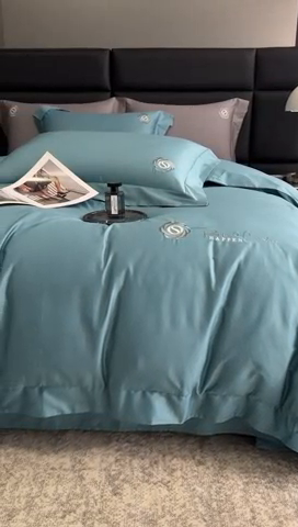 91家纺网 家纺一手货源 找家纺 （总）榻尚家居 2024新款80S长绒棉纯色绣花系列四件套--静谧系列