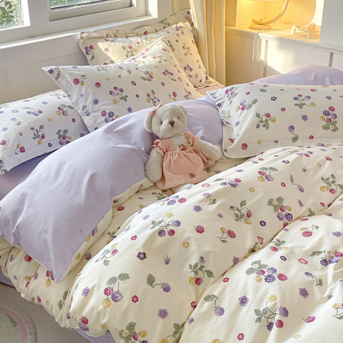 91家纺网 家纺一手货源 找家纺 涵宸家纺 2024新款全棉小清新印花单品套件--单被套 樱桃可可