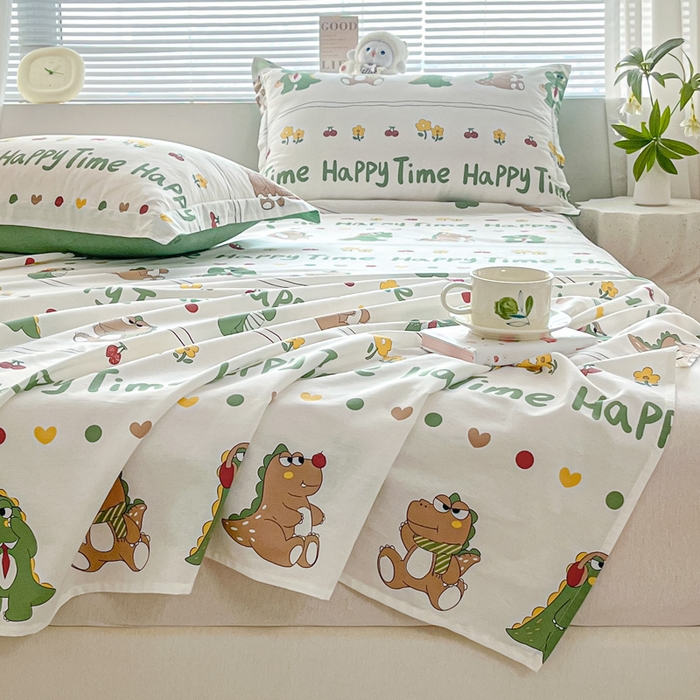 91家纺网 家纺一手货源 找家纺 涵宸家纺 2024新款全棉小清新印花单品套件--单床单 床单-功夫龙仔